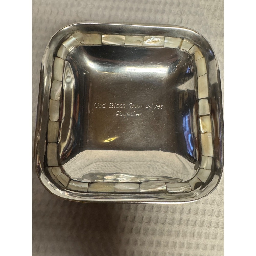 Towle Silversmith Aluminum Silverplate Square Serving Bowl Mother of Pearl Inlay